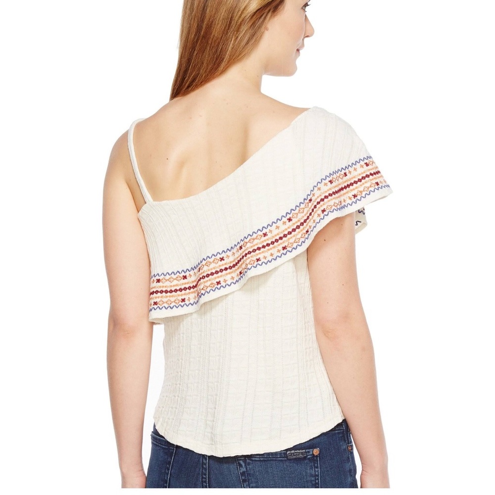 Lucky brand cream one shoulder boho embroidered shirt - Picture 2 of 6